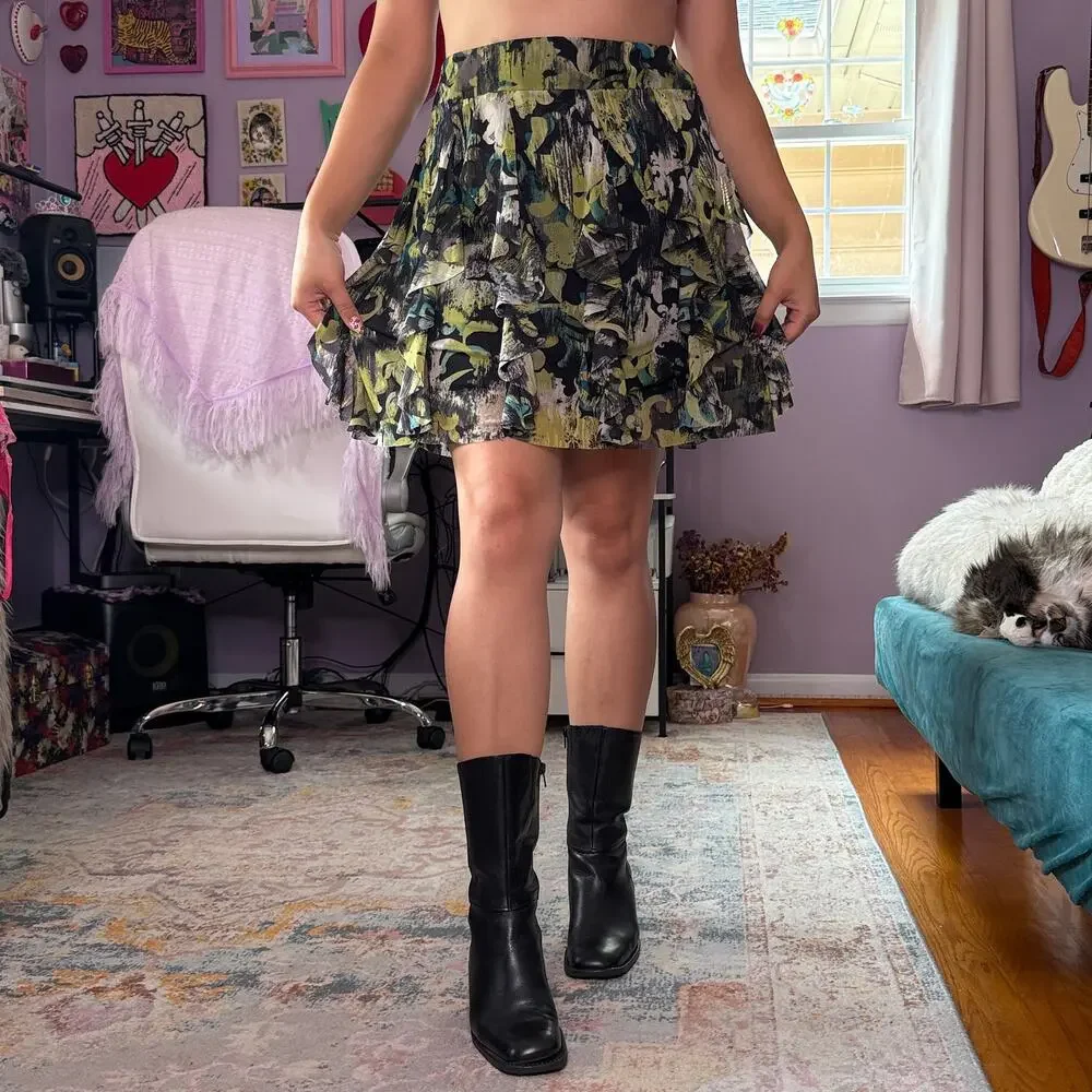 Vintage Y2K black and green ruffly mini skirt